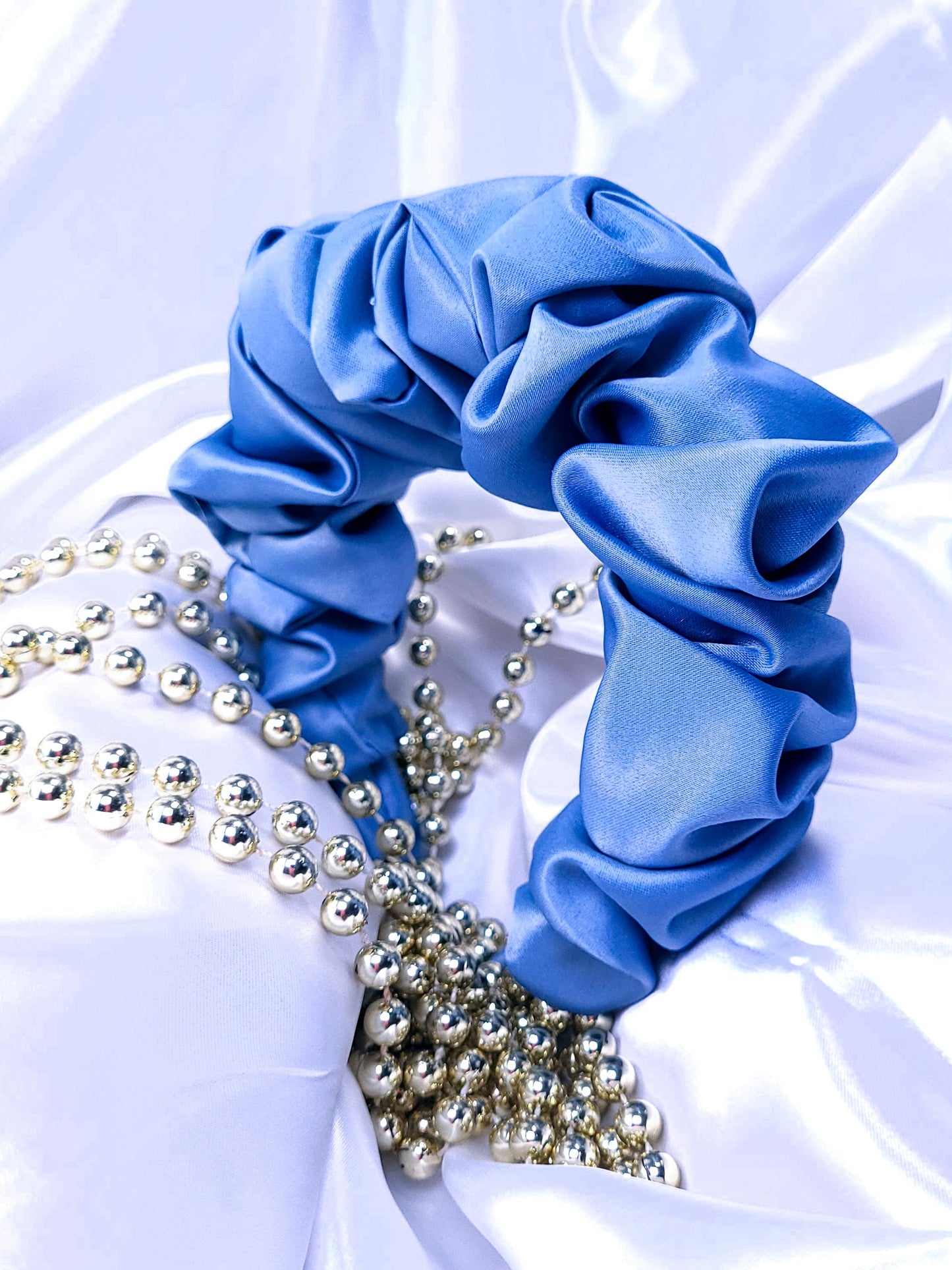 Serre-tête scrunchie -Satin gris foncé