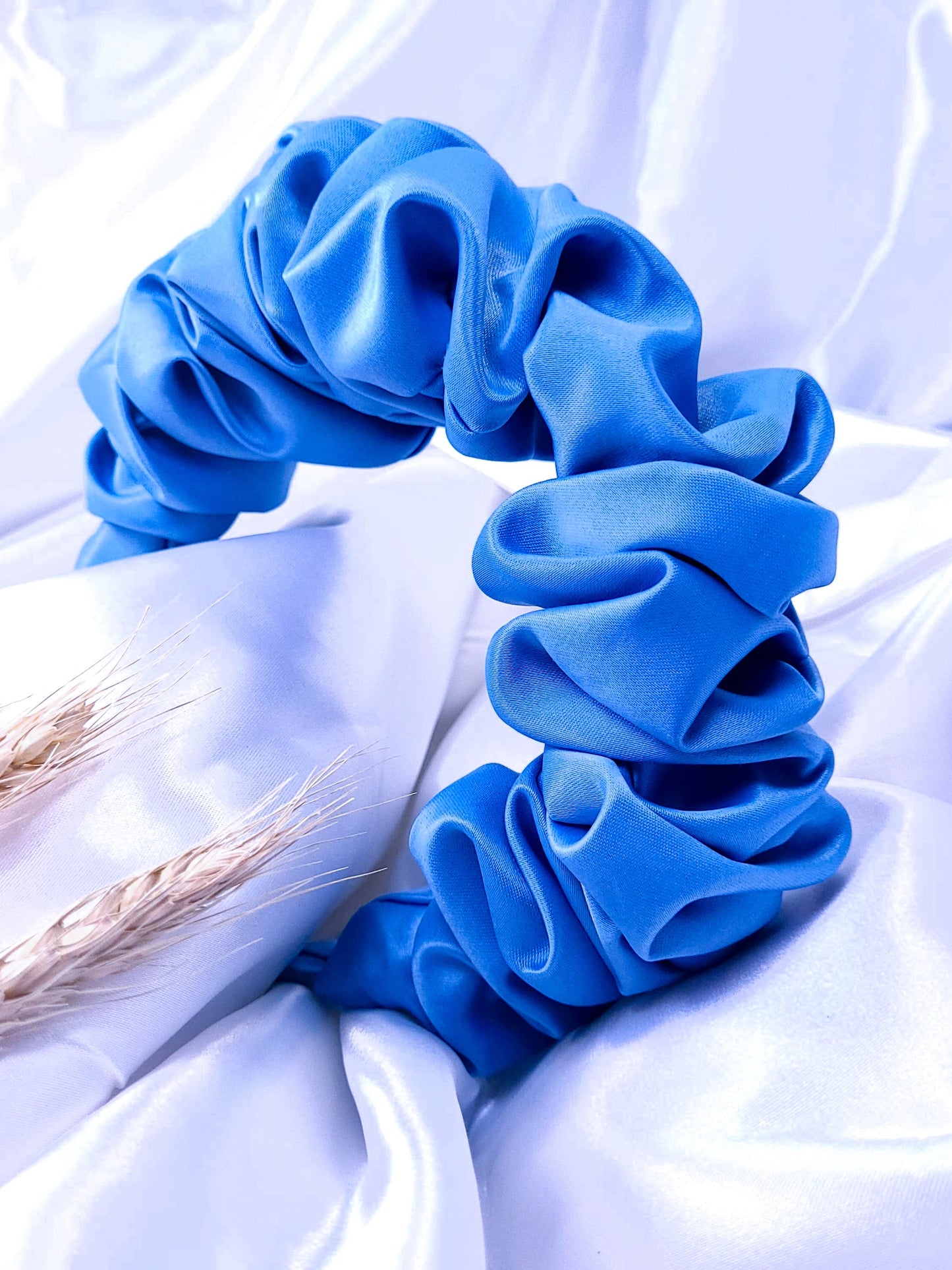 Serre-tête scrunchie - Satin bleu