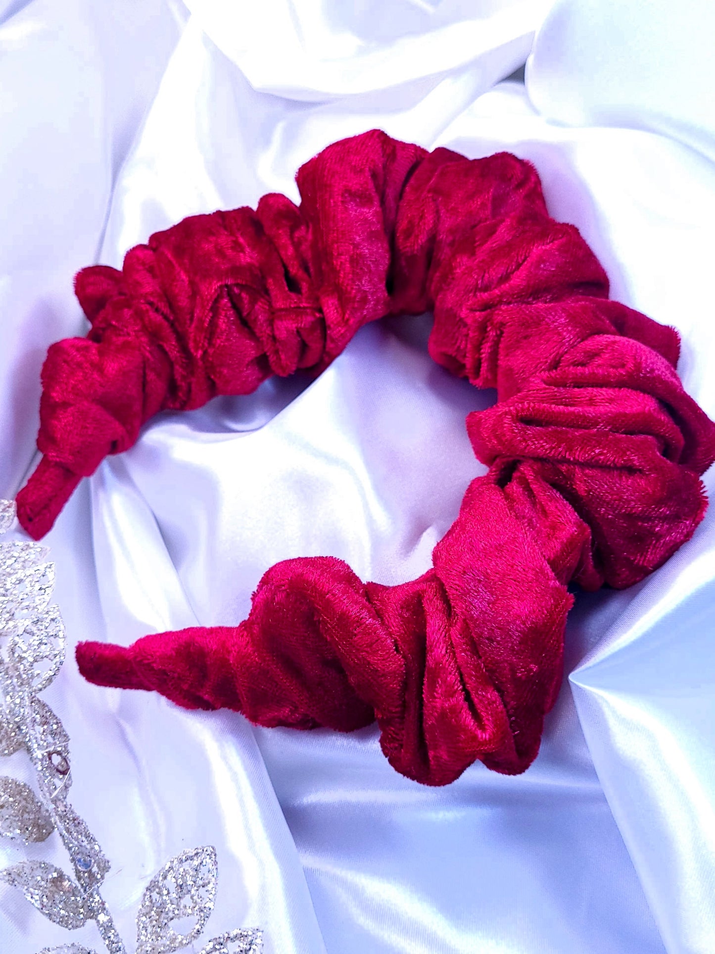 Serre-tête scrunchie -Velours rouge