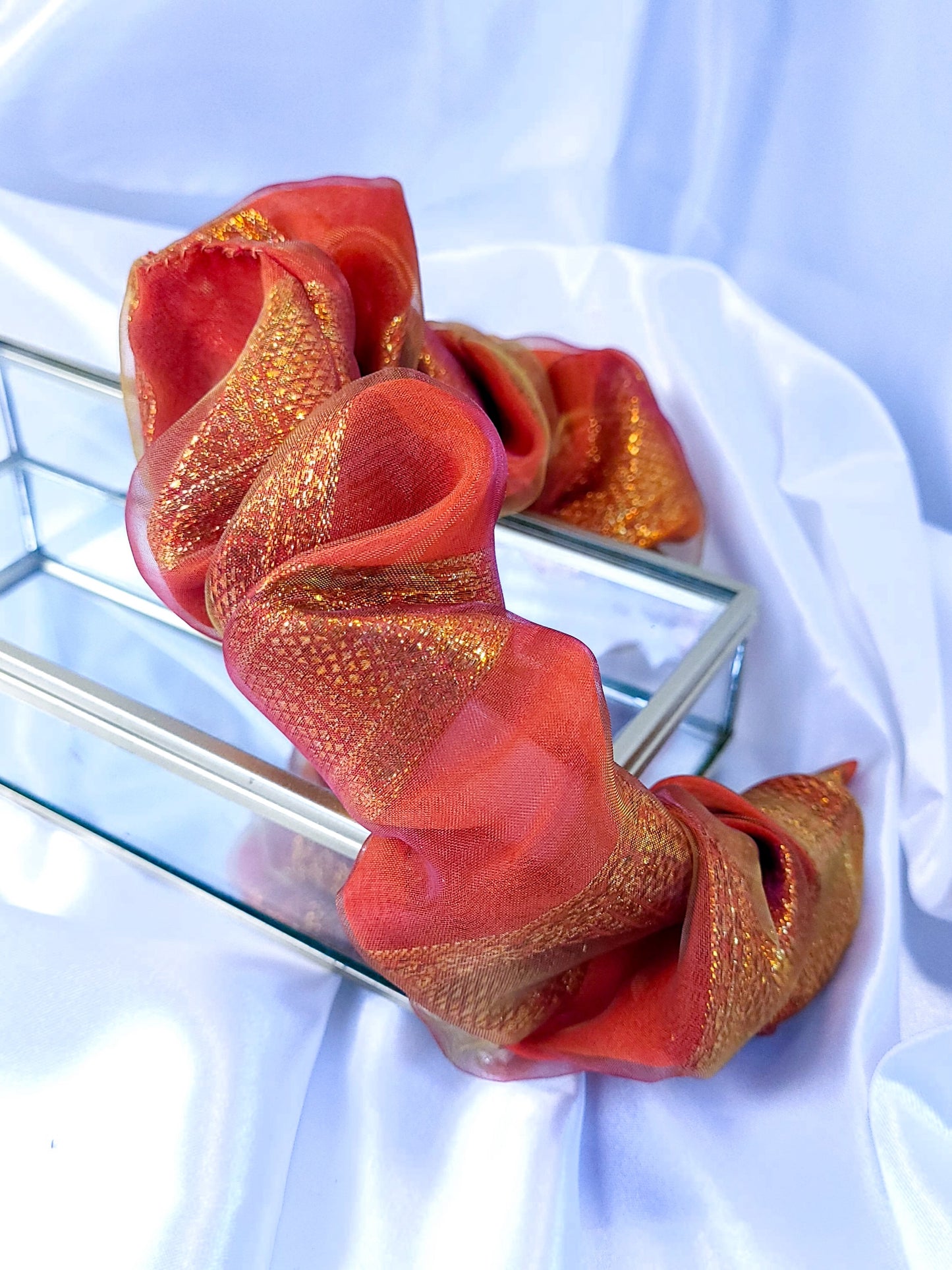 Serre-tête scrunchie - Organza orange