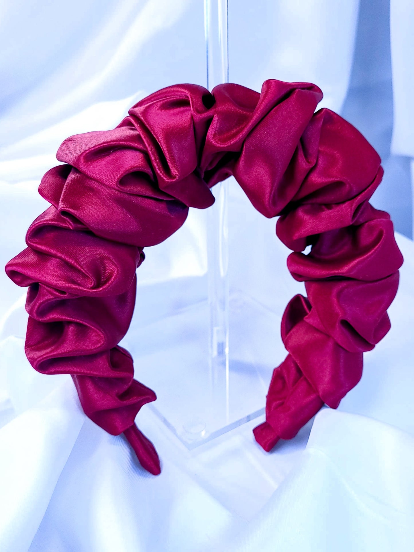 Serre-tête scrunchie -Satin Bordeau