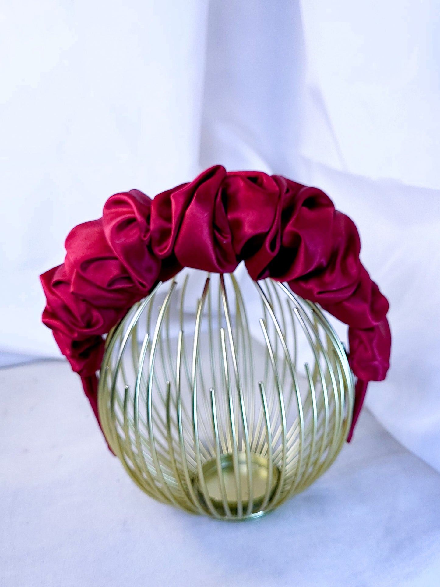 Serre-tête scrunchie -Satin Bordeau