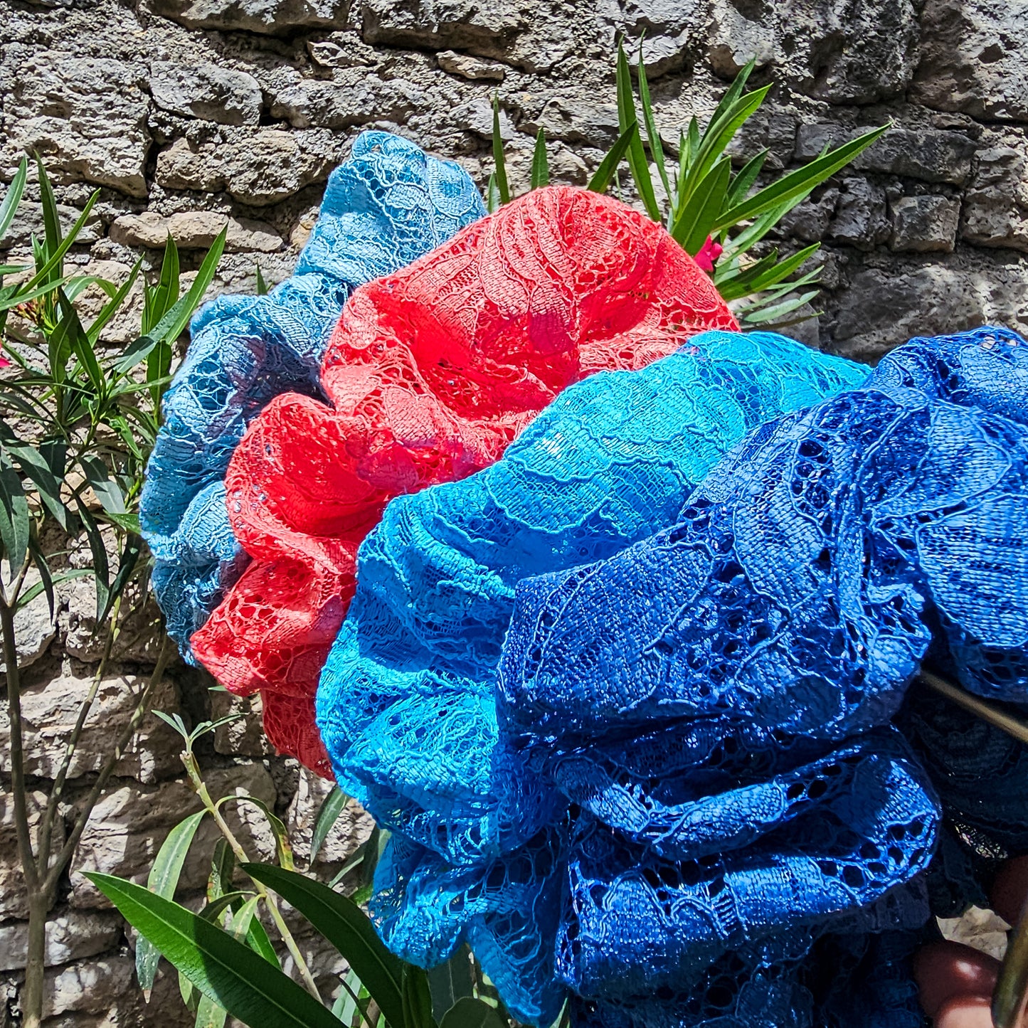 GRAND chouchou dentelle turquoise
