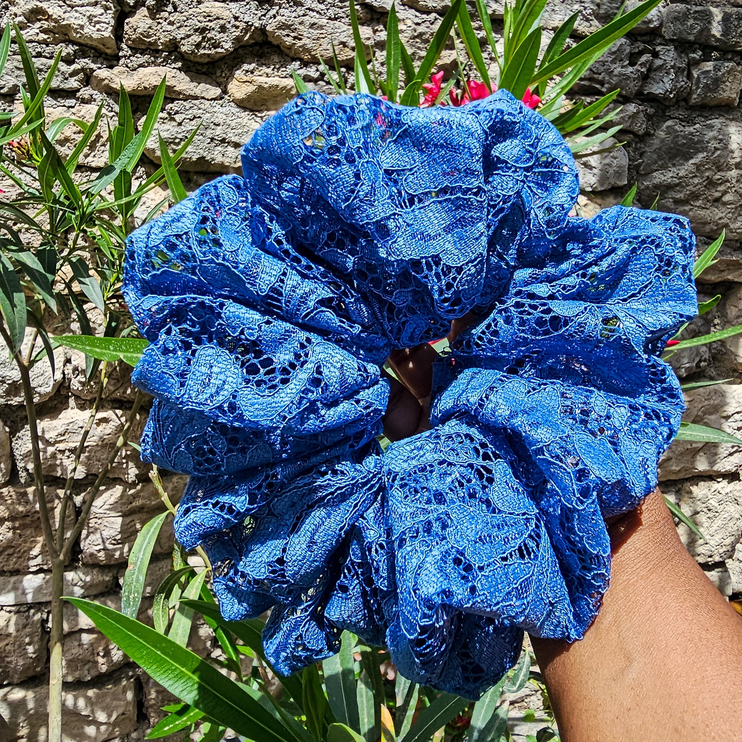 XXL chouchou dentelle marine