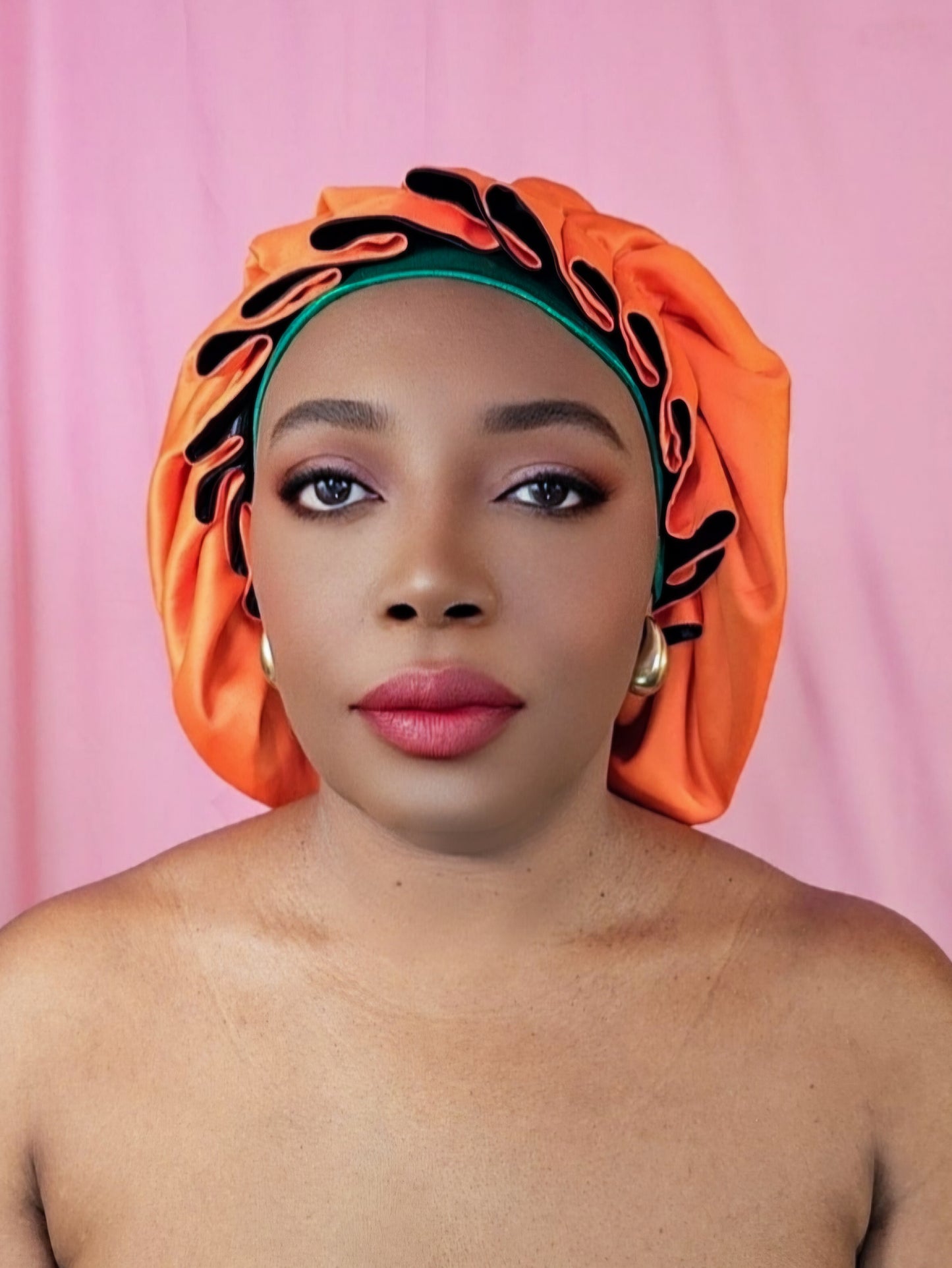 Bonnet en satin chantilly -Orange (no3)