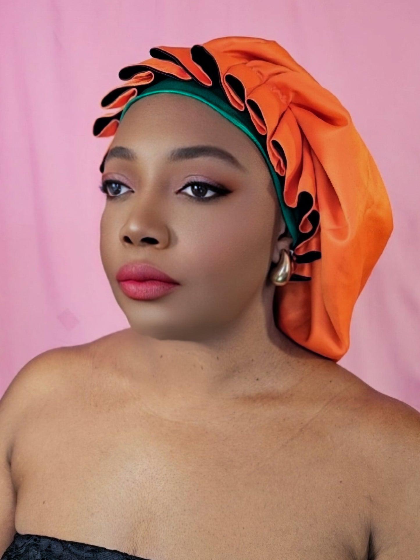 Bonnet en satin chantilly -Orange (no3)
