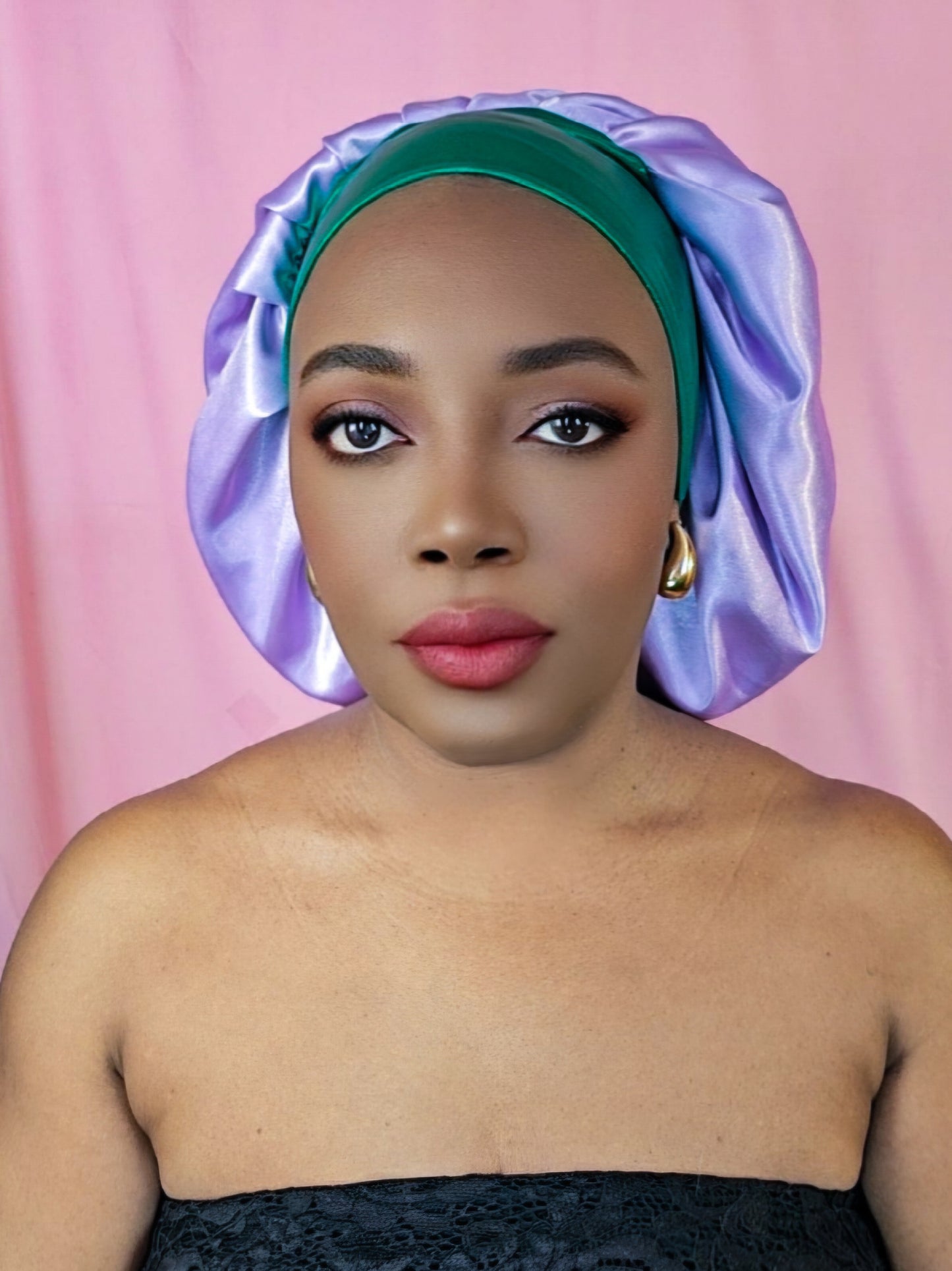 Bonnet en satin chantilly -Violet (no6)