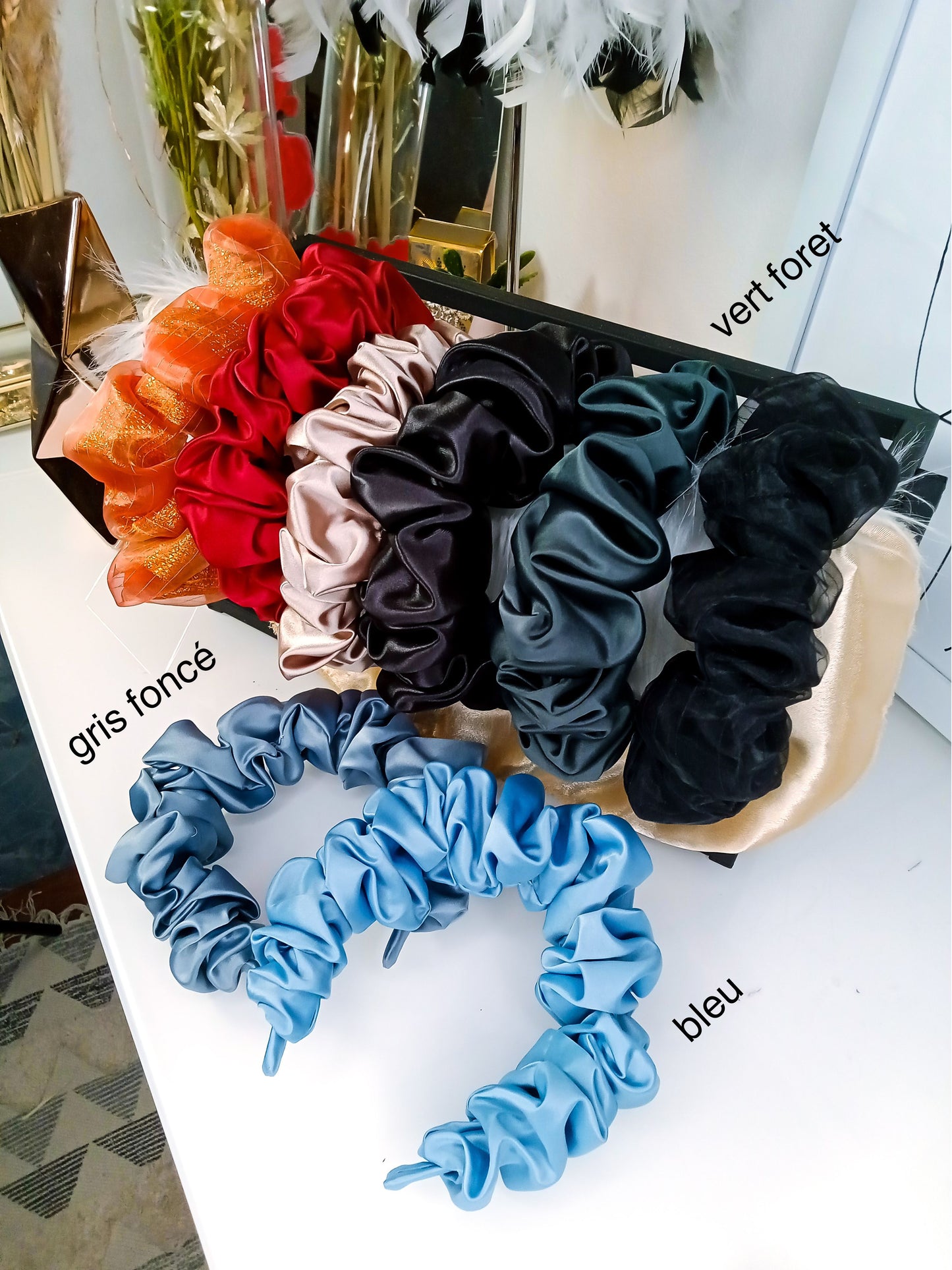 Serre-tête scrunchie - Satin bleu