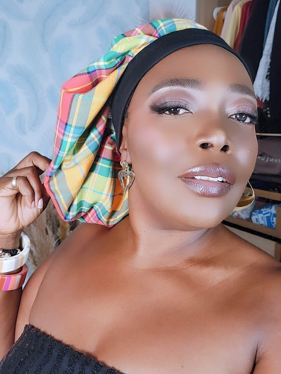 Bonnet en satin bandeau M -MADRAS