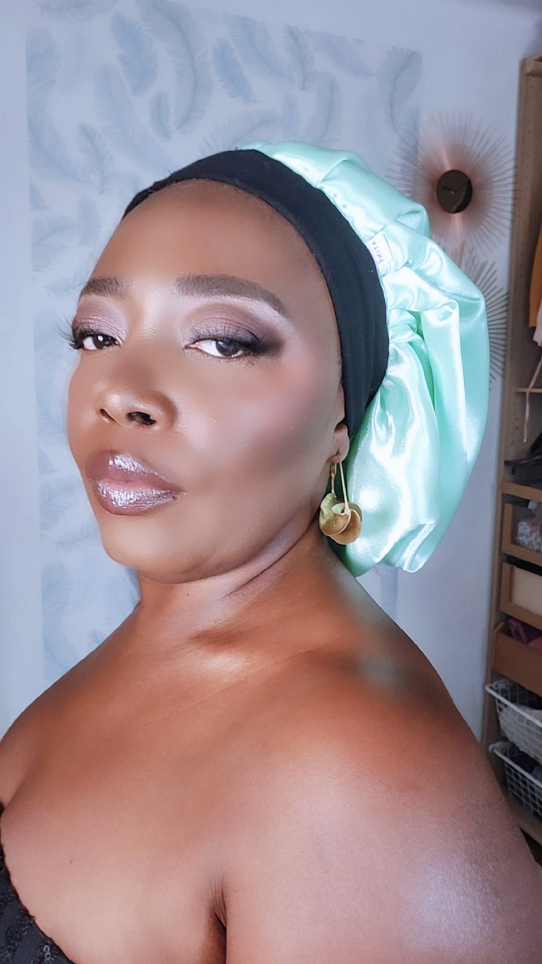 Bonnet en satin bandeau L -TURQUOISE