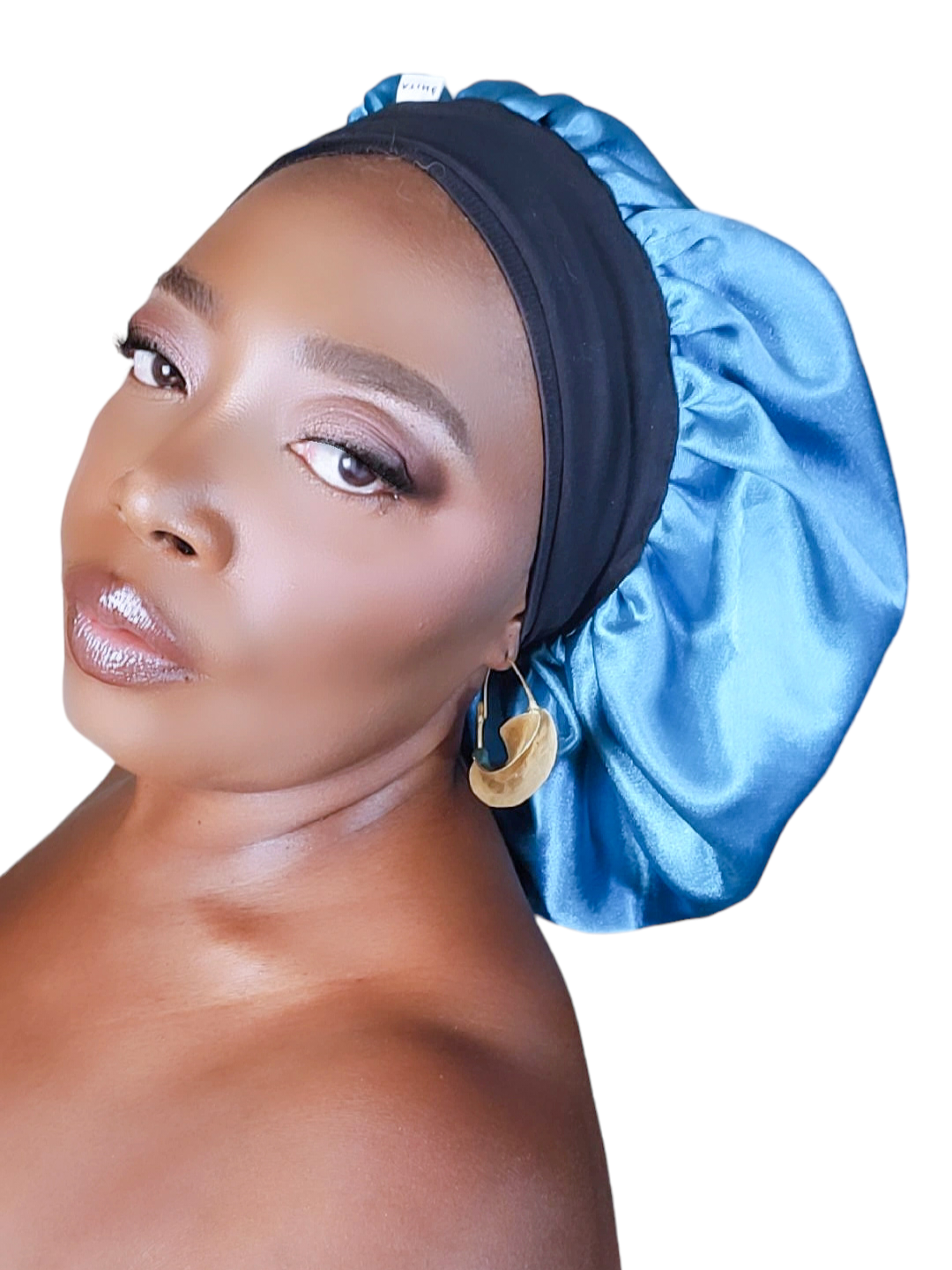 Bonnet en satin bandeau L -VERT PETROLE