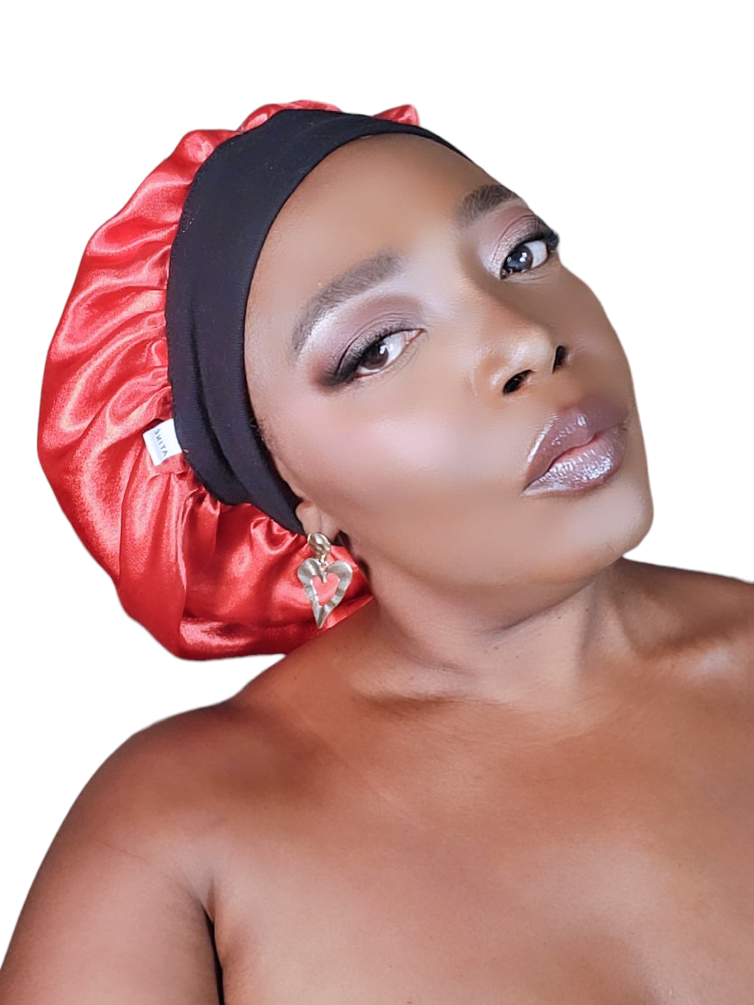 Bonnet en satin bandeau L - ROUGE