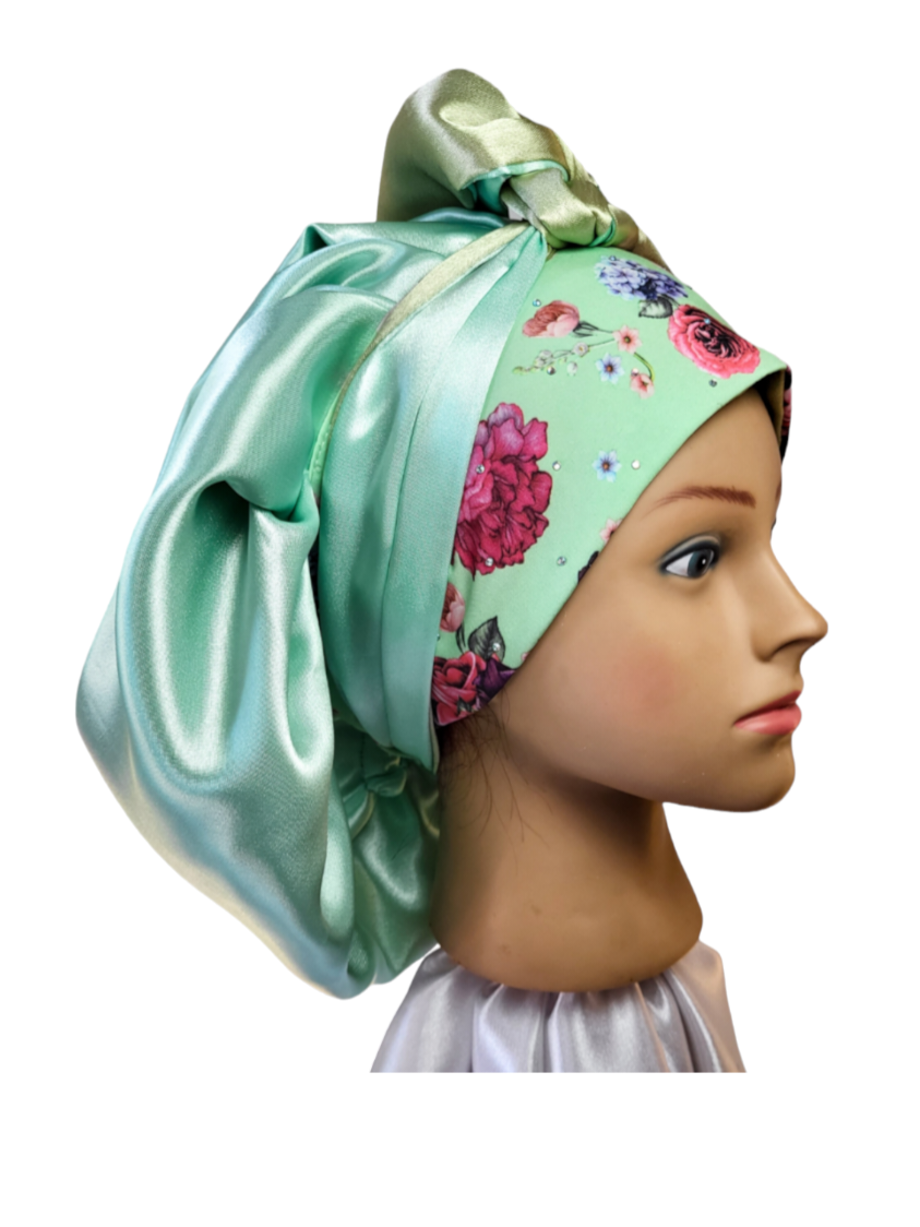 Bonnet en satin FICELLE. L - nude turquoise