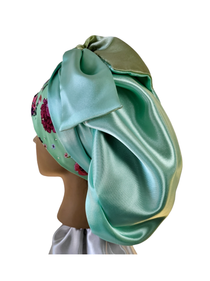 Bonnet en satin FICELLE. L - nude turquoise