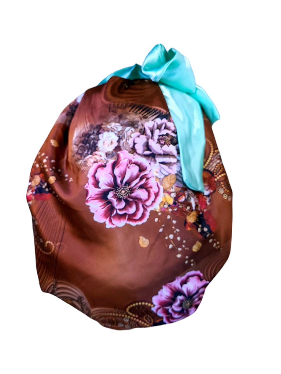 Bonnet en satin FICELLE. L - floral marron