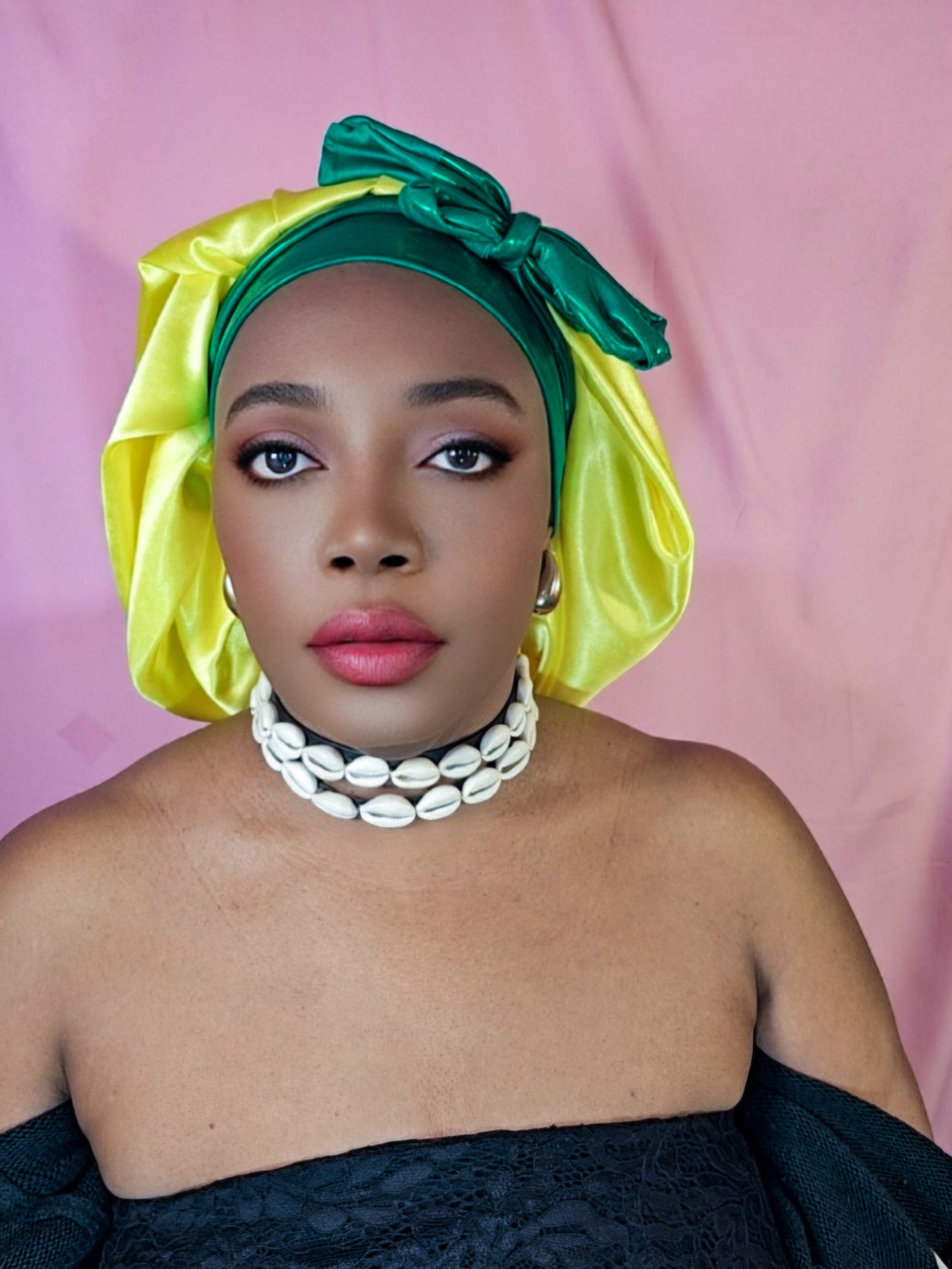 Bonnet en satin bandeau L -Jaune(no2)