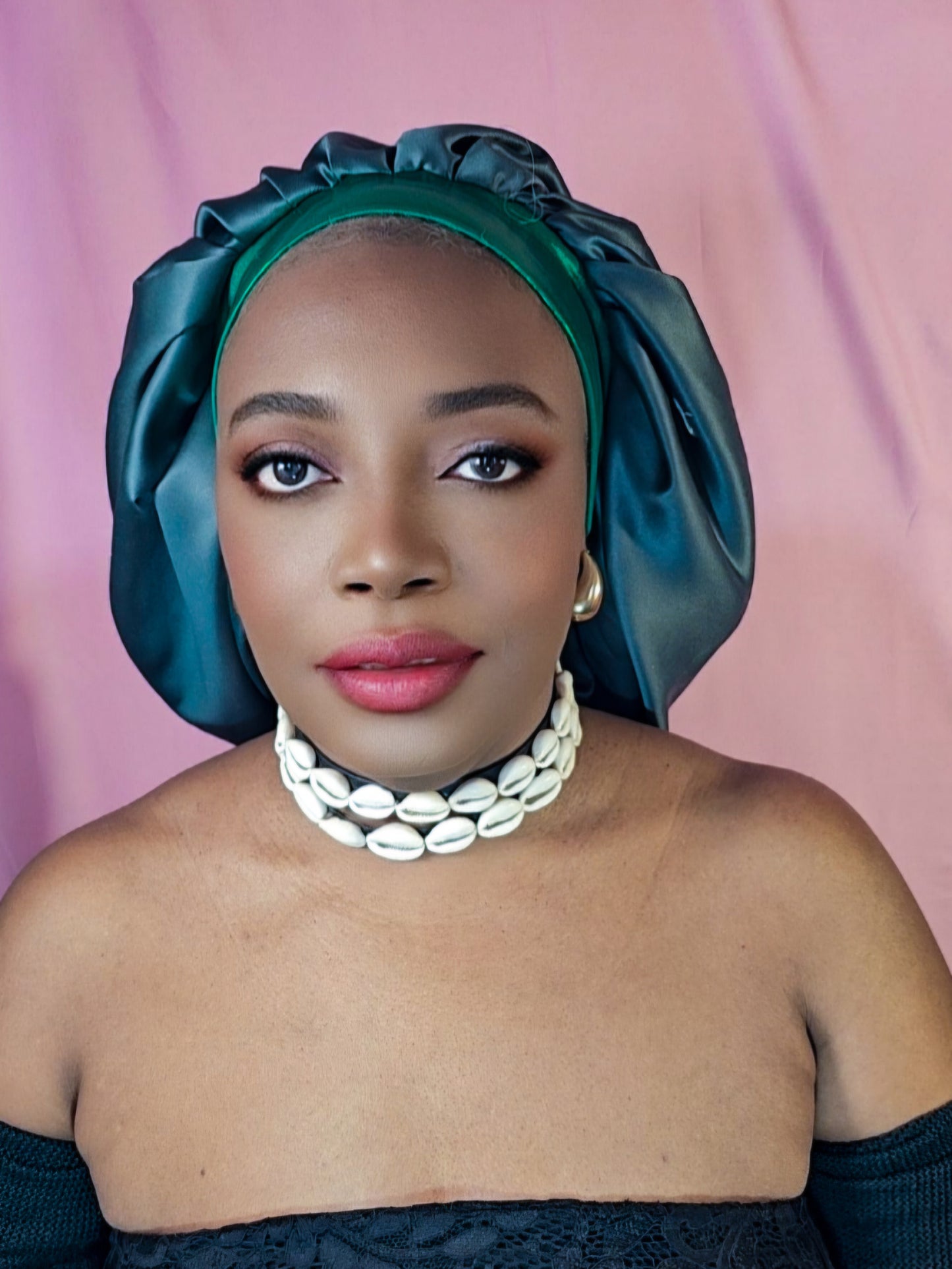 Bonnet en satin bandeau L -Vert turquoise (no6)