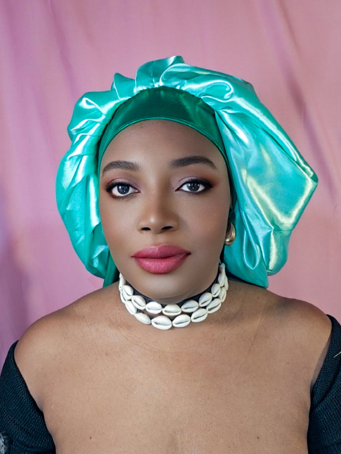 Bonnet en satin bandeau L -Vert turquoise (no6)