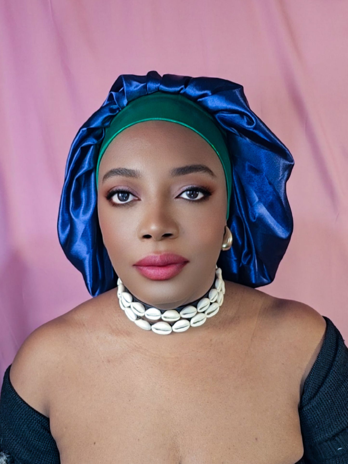 Bonnet en satin bandeau L -Bleu turquoise (no10)