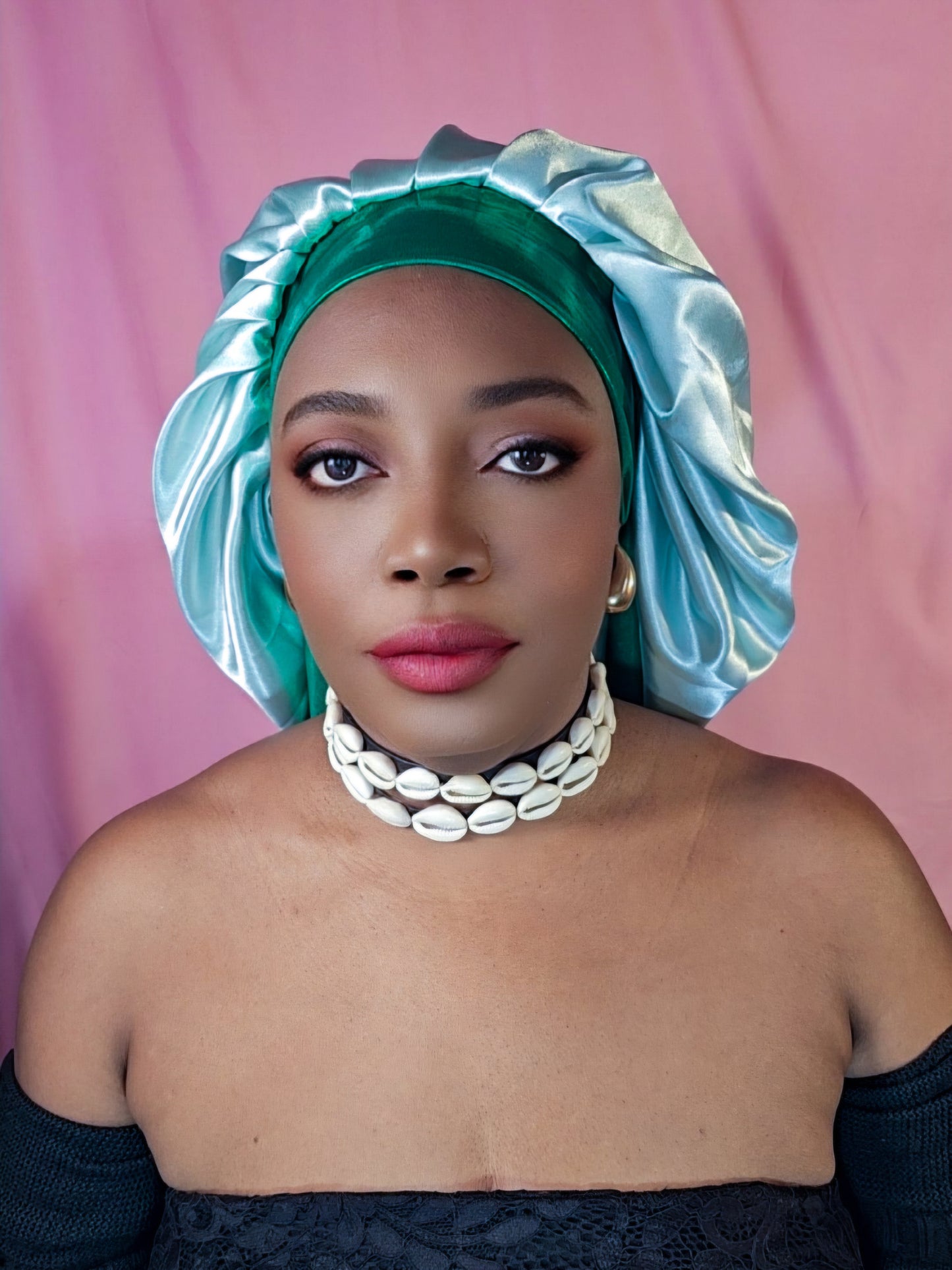 Bonnet en satin bandeau L -Bleu turquoise (no10)