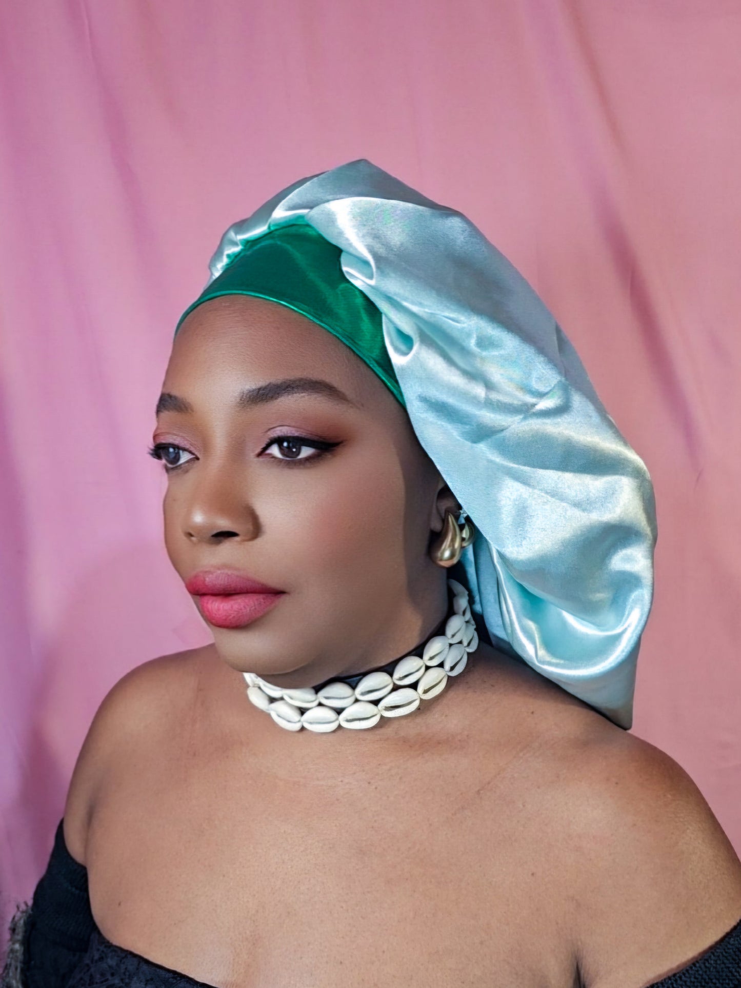 Bonnet en satin bandeau L -Bleu turquoise (no10)
