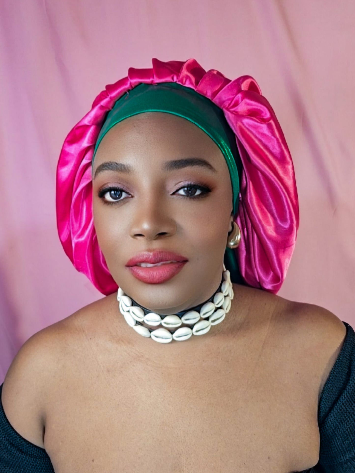 Bonnet en satin bandeau L -Fushia (no5)