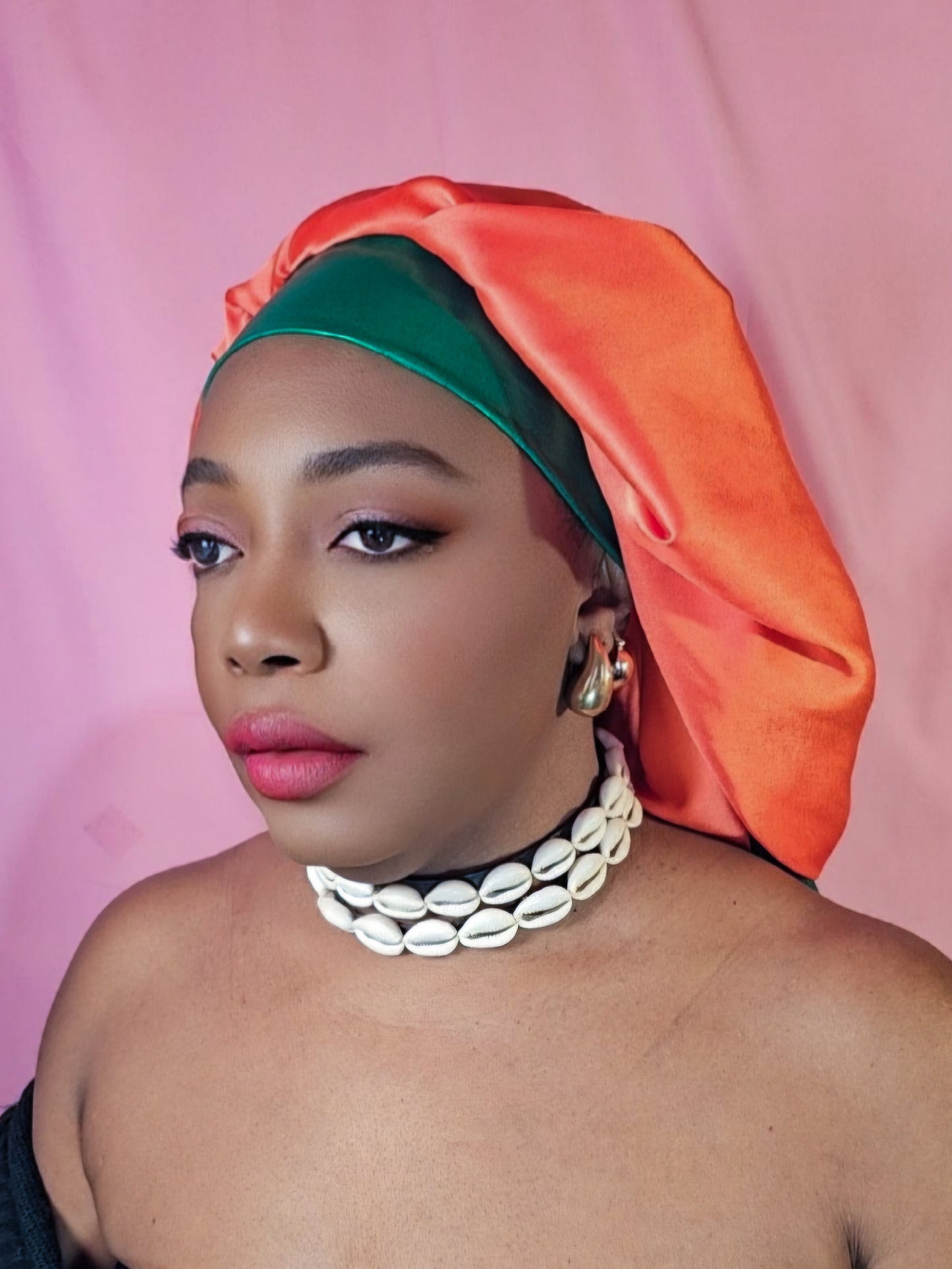 Bonnet en satin bandeau L -Orange (no3)