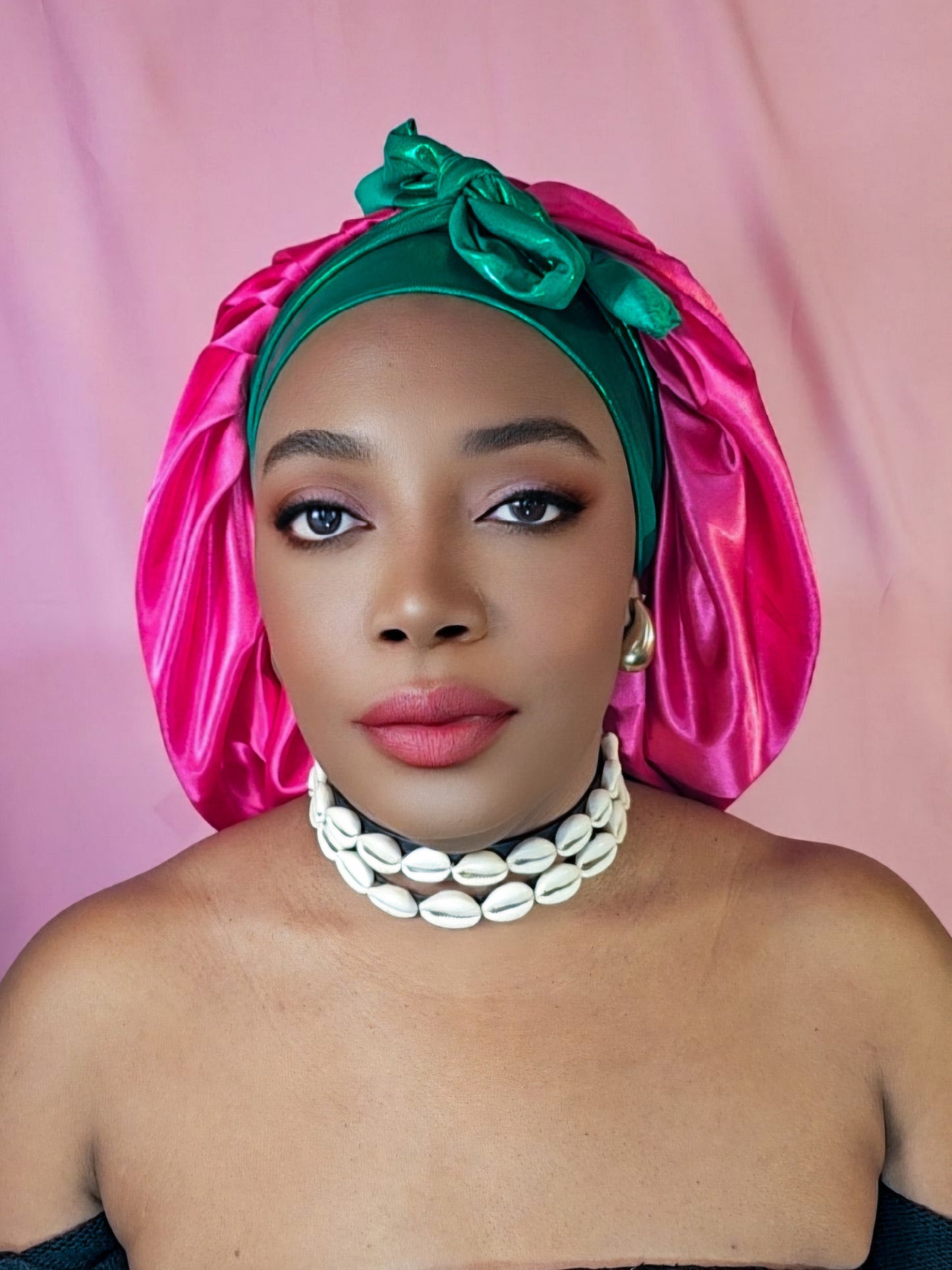 Bonnet en satin bandeau L -Fushia (no5)
