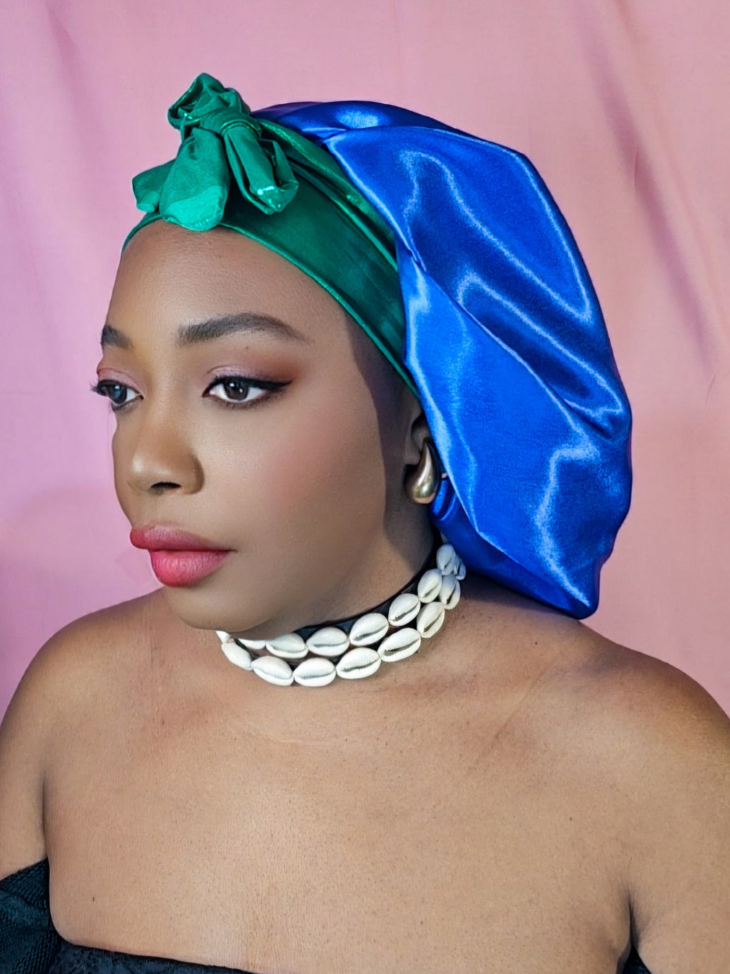 Bonnet en satin bandeau L -Bleu roi (no8)