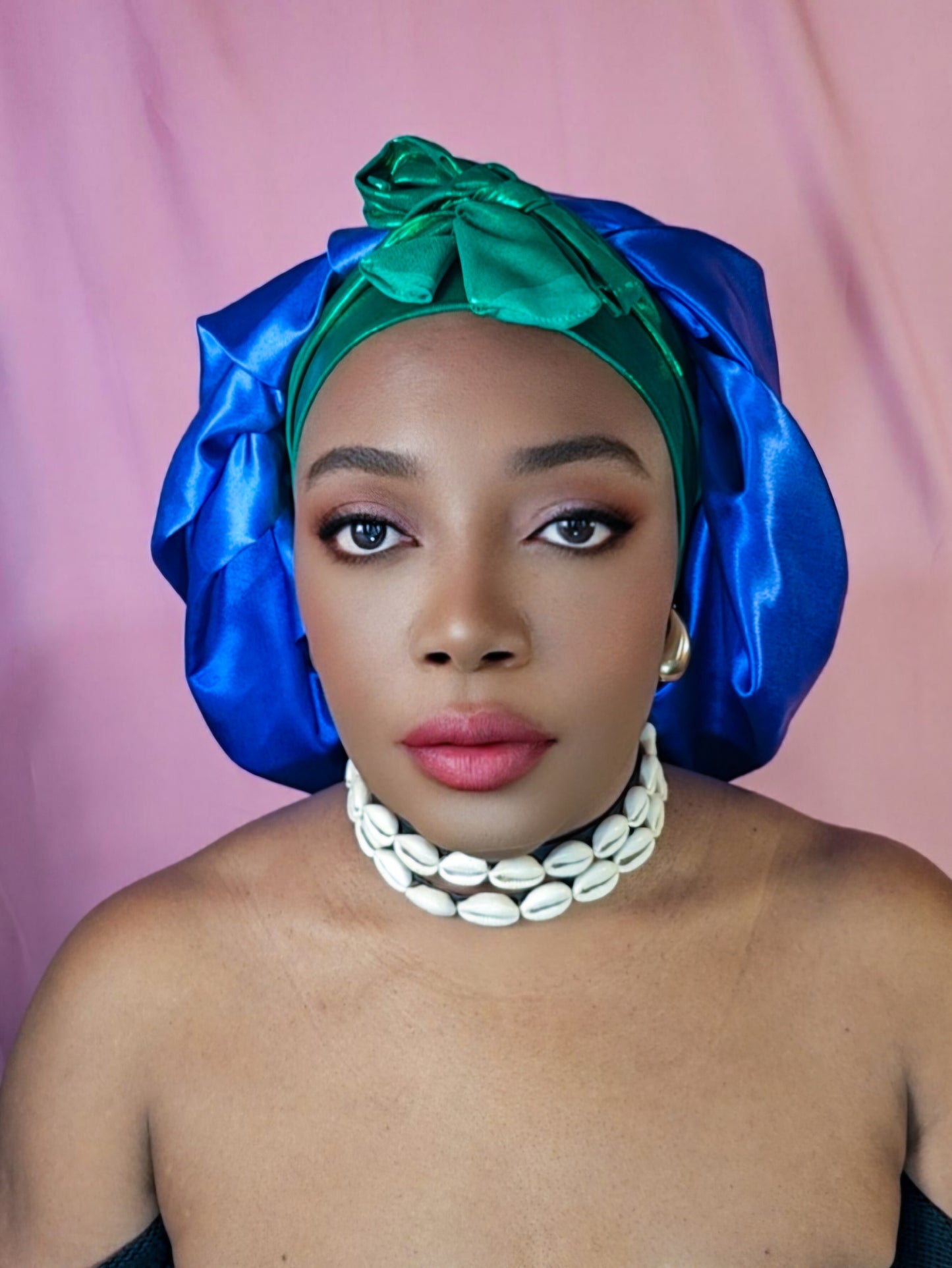 Bonnet en satin bandeau L -Bleu roi (no8)