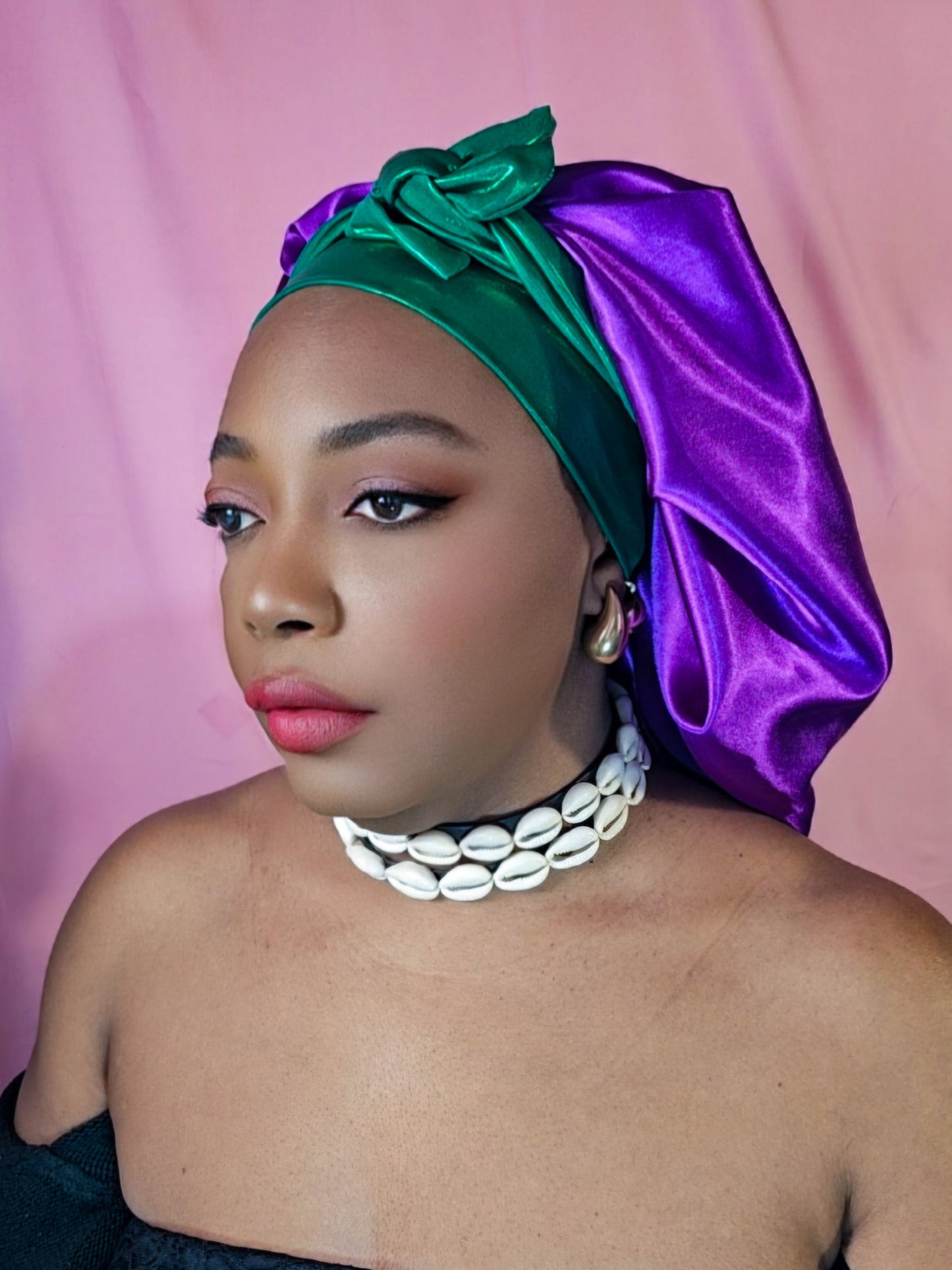 Bonnet en satin bandeau L -Violet (no6)