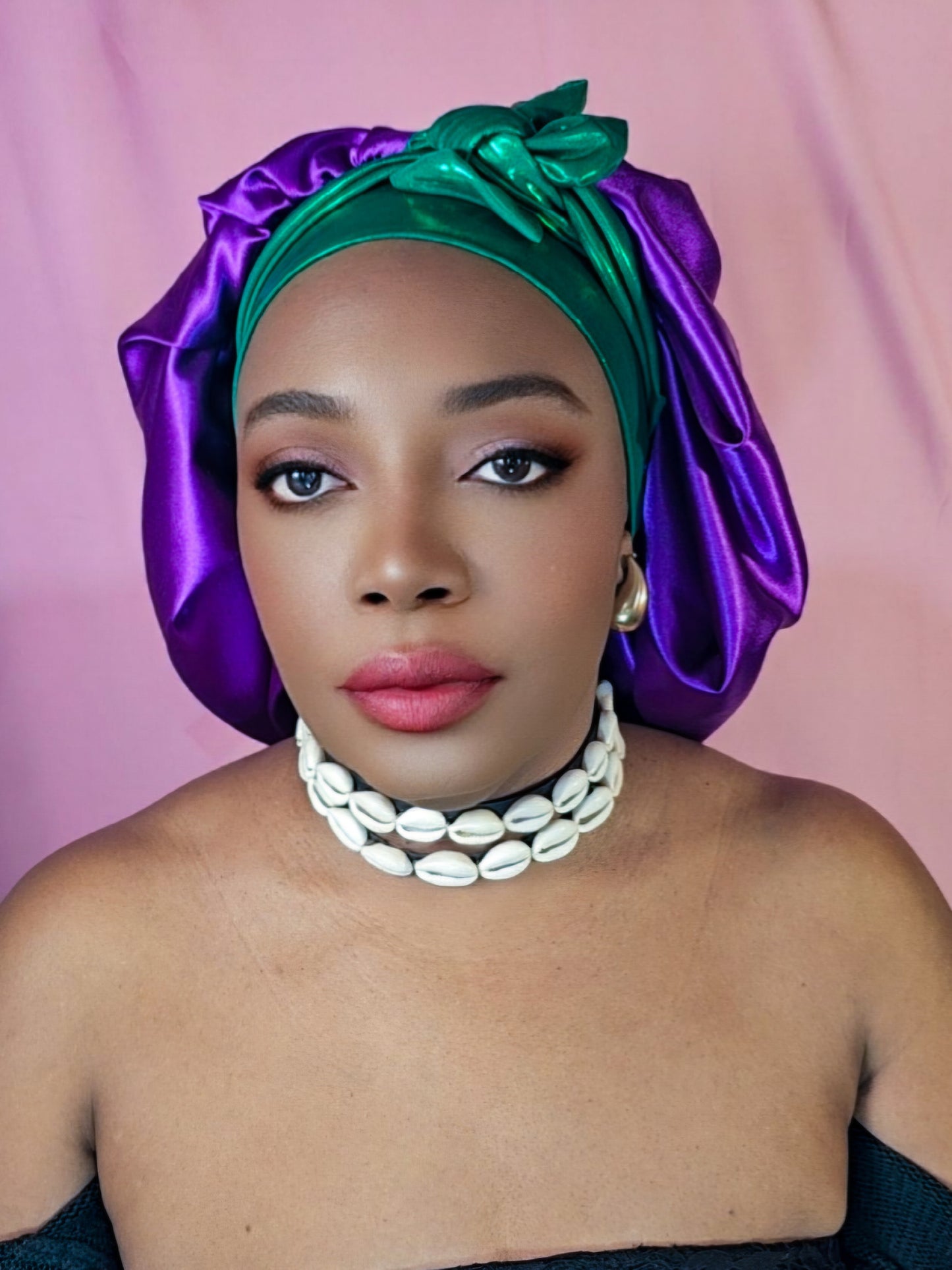 Bonnet en satin bandeau L -Violet (no6)