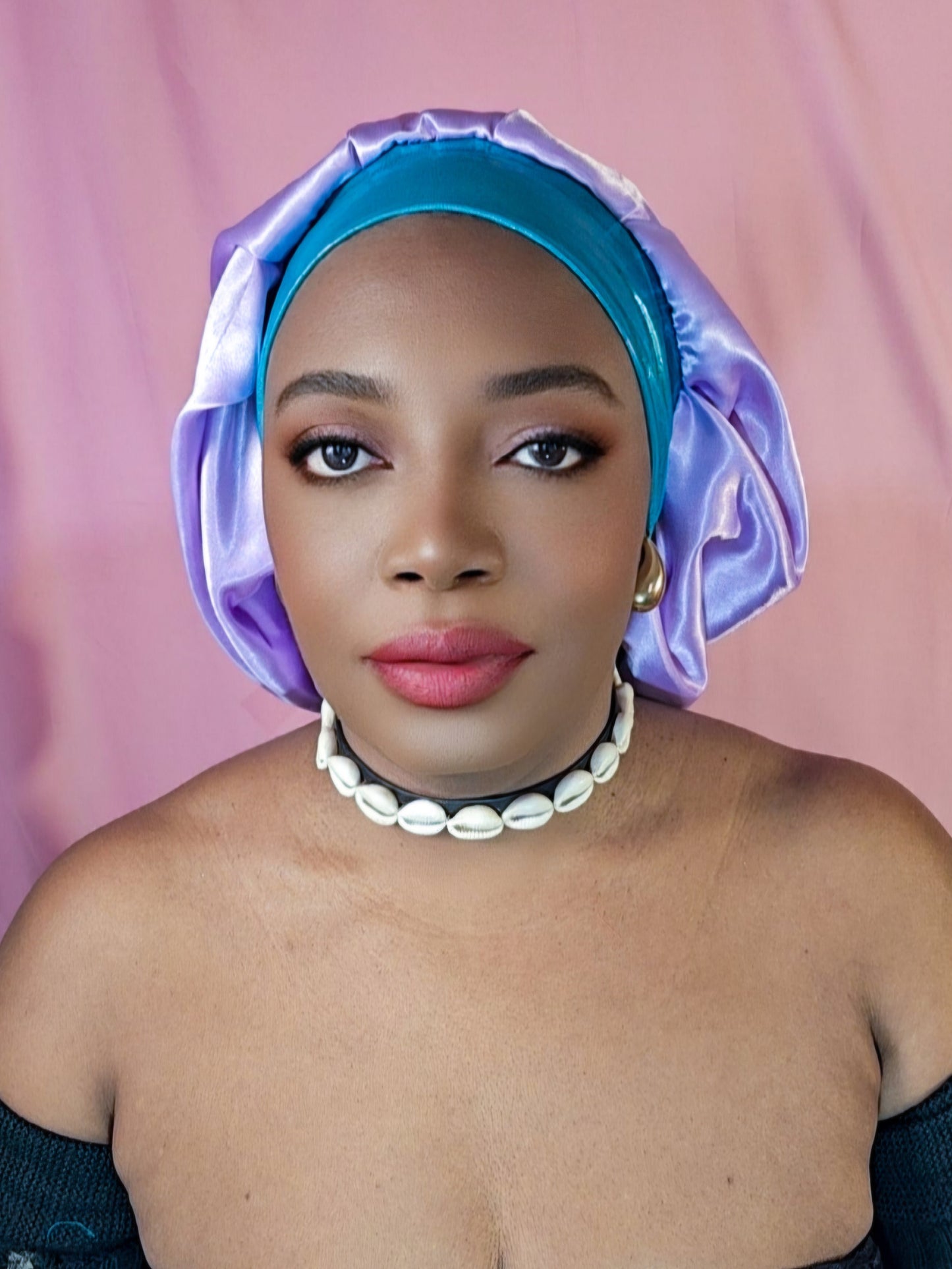 Bonnet en satin bandeau M -Violet (no6)