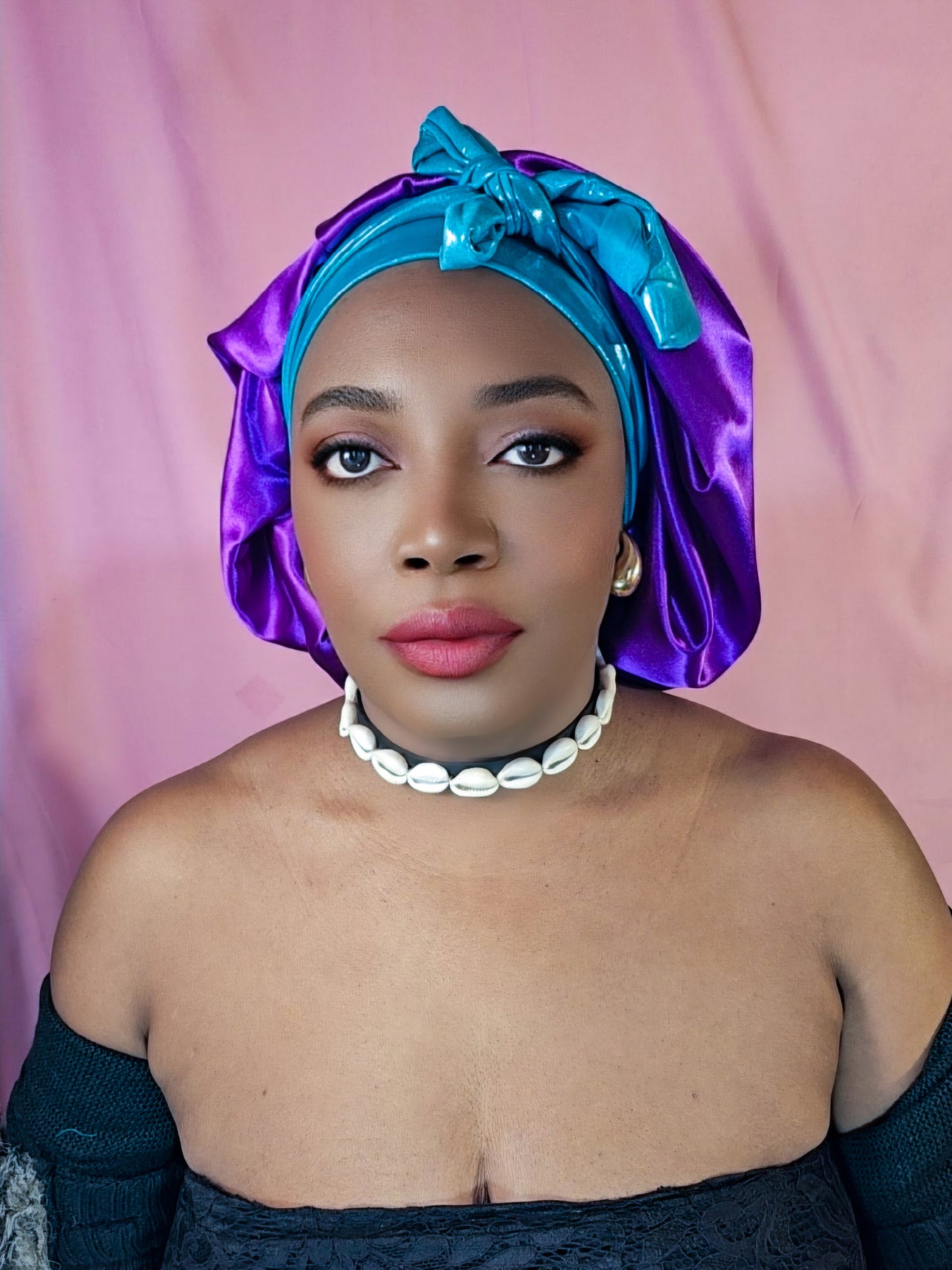 Bonnet en satin bandeau M -Violet (no6)