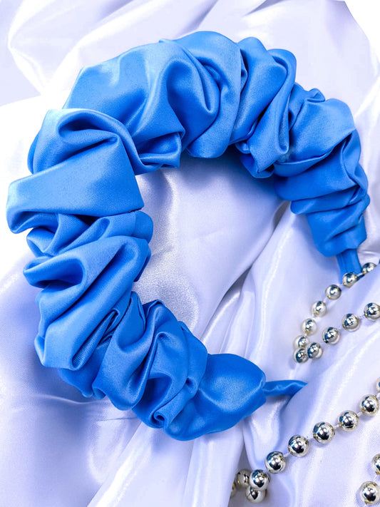 Serre-tête scrunchie  - Satin bleu
