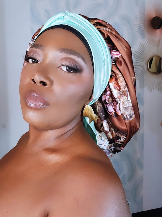 Bonnet en satin FICELLE. L - floral marron