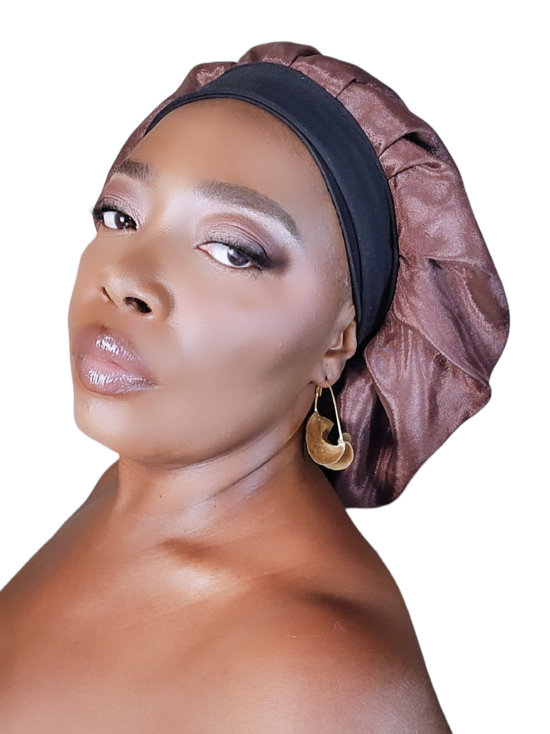 Bonnet en satin bandeau L -EBENE CACAO