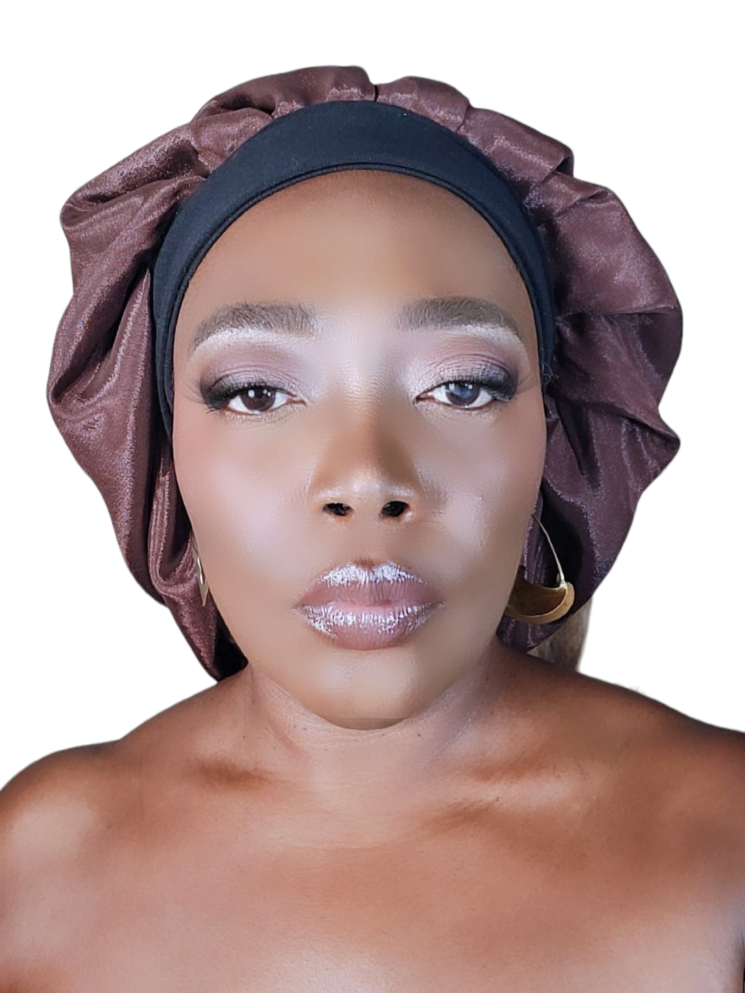 Bonnet en satin bandeau L -EBENE CACAO