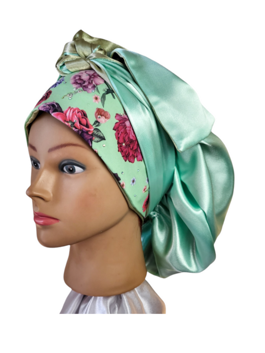 Bonnet en satin FICELLE. L - nude turquoise