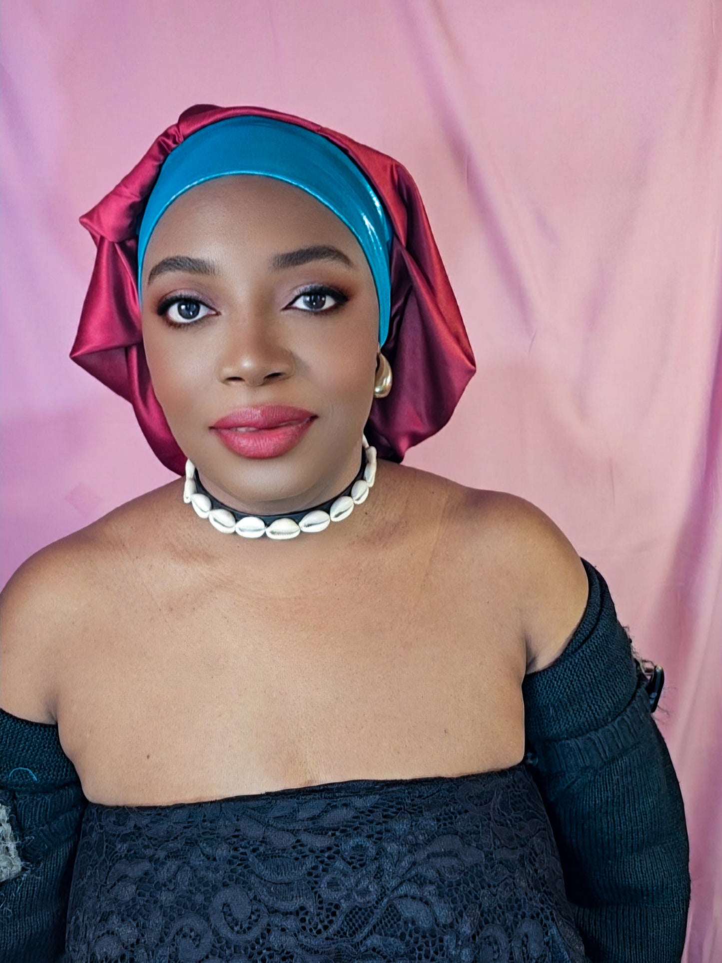 Bonnet en satin bandeau M -Saumon (15)