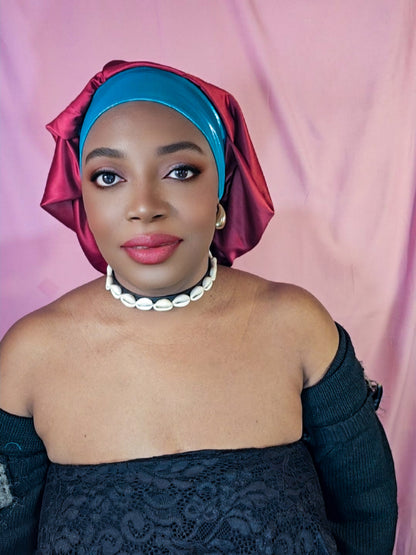 Bonnet en satin bandeau M -Saumon (15)