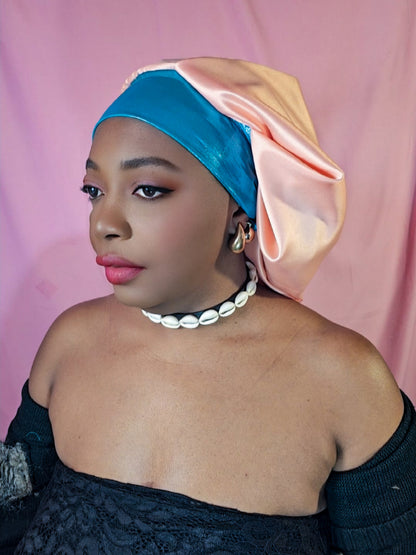 Bonnet en satin bandeau M -Saumon (15)